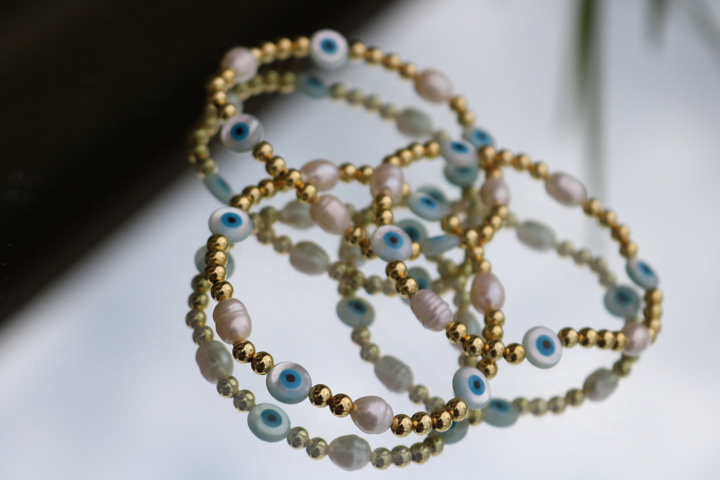 Evil eye & pearl bracelet